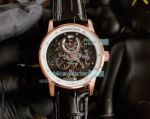 Copy Audemars Piguet Code 11.59 Watch SS Skeleton Dial Rose Gold Bezel Black Leather Strap